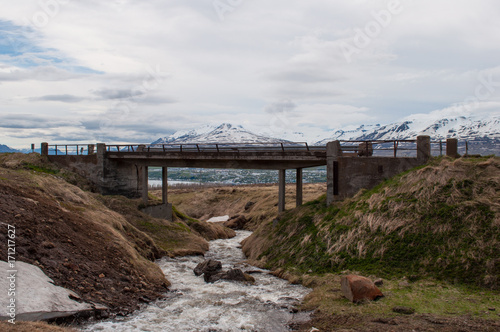 River and a bridge in Vadlaheidi mountain in north Iceland