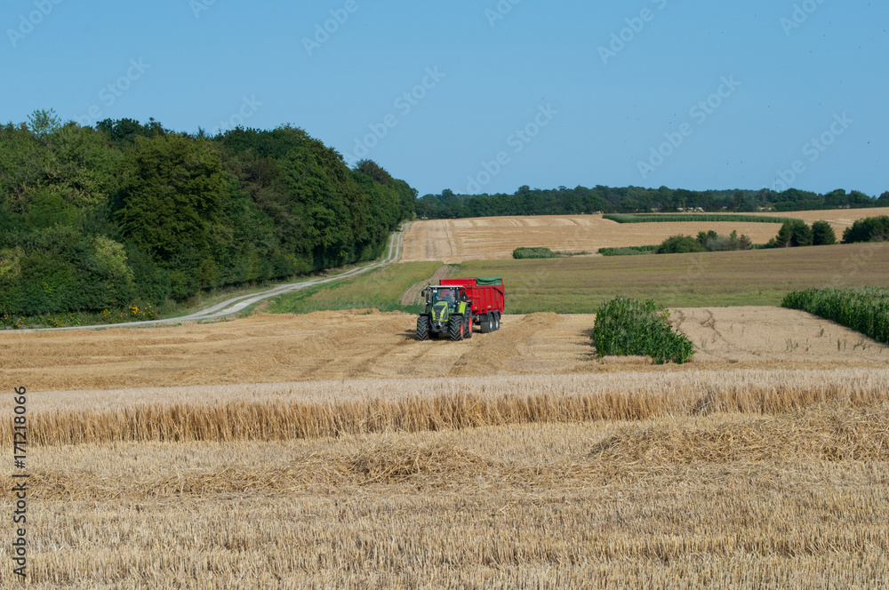 tractor waiting for a harvester on field tractor waiting for a harvester on field