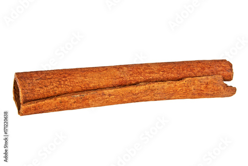 Single cinnamon stick isolated on a white background