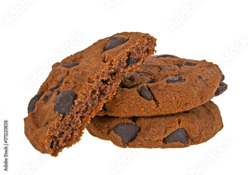 Fotografia Chocolate chip cookies isolated on a white background
