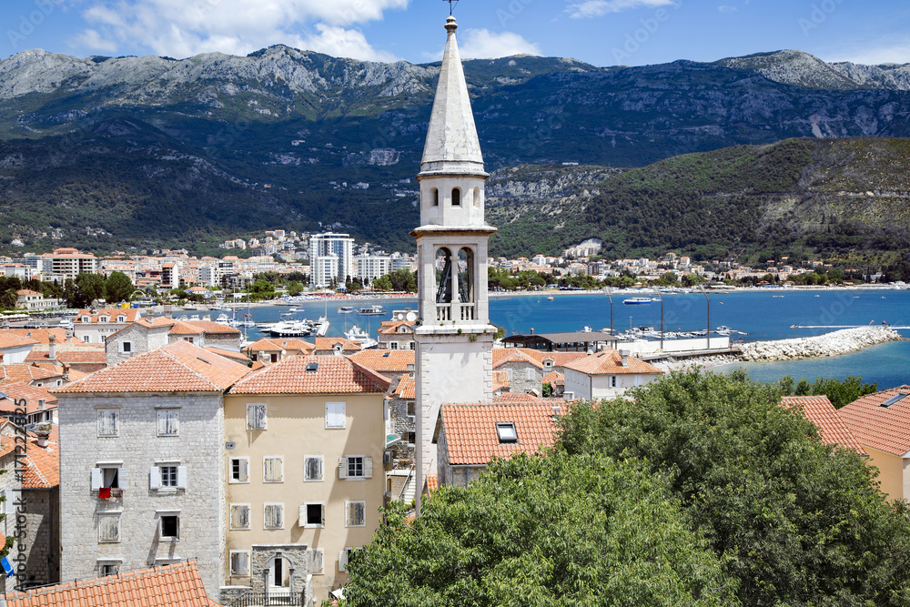 Top view from citadel on Budva old city center on the Adriatic coast in Montenegro