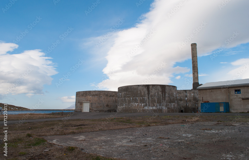 tanks at old herring factory in Hjalteyri in North iceland