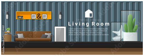 Interior design with table top and Modern living room background , vector , illustration