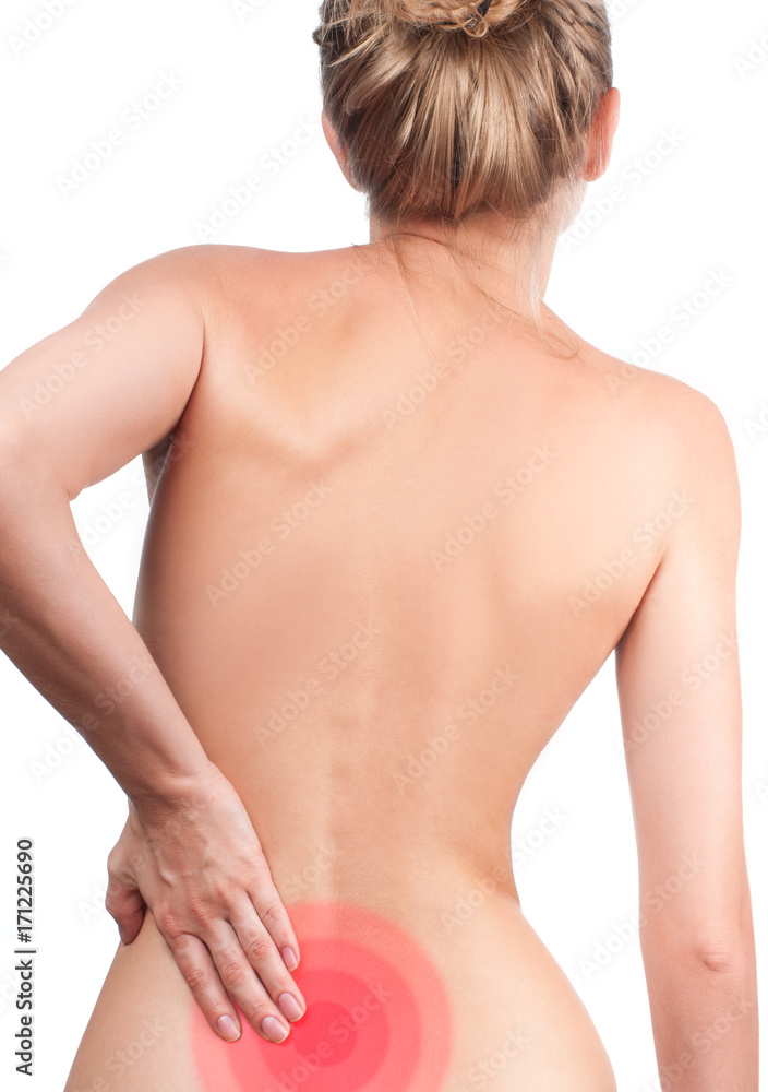 Woman suffering from backache. Pain concept Woman suffering from backache. Pain concept