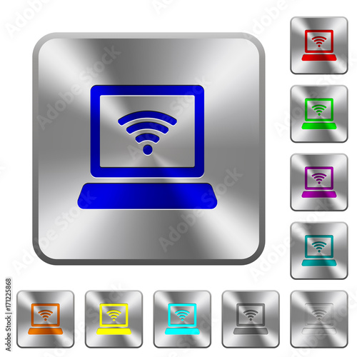 Laptop computer with wireless symbol rounded square steel buttons