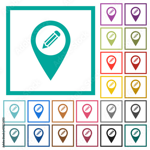 Edit GPS map location flat color icons with quadrant frames