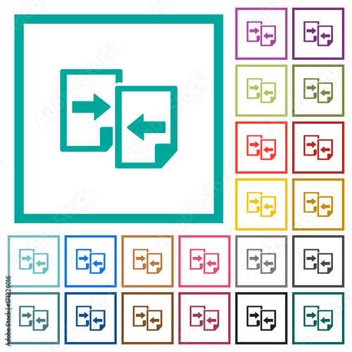 Share documents flat color icons with quadrant frames