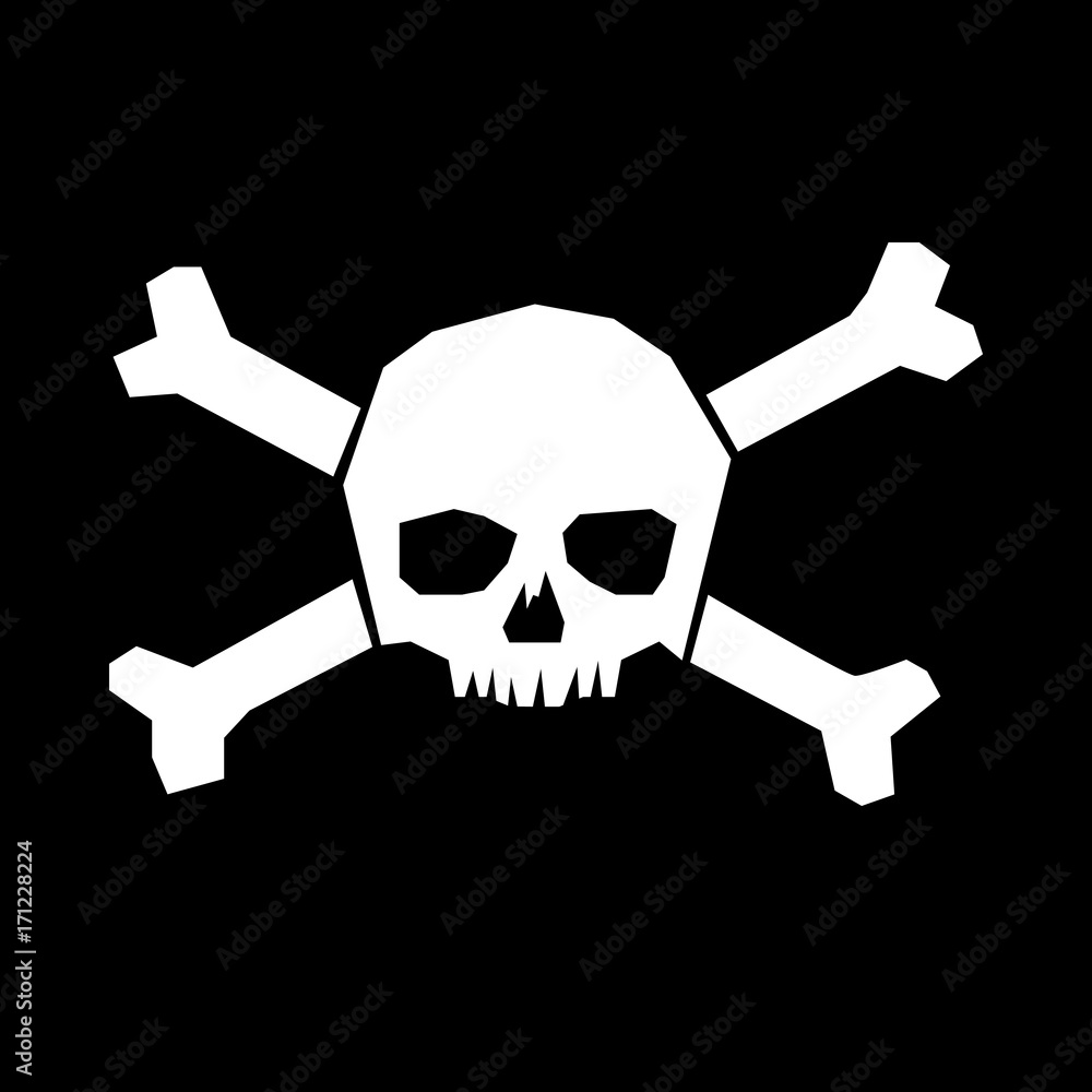Piraten, Totenkopf mit Knochen - Icon, Symbol, Piktogramm, Bildmarke,  grafisches Element - weiß, Hintergrund schwarz - Piratenflagge, T-Shirt,  Web, Druck - Vektor Stock Vector | Adobe Stock