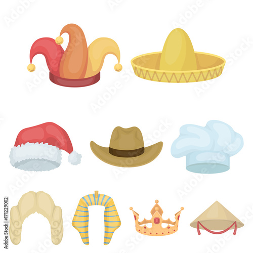Hats set icons in cartoon style. Big collection of hats vector symbol stock illustration