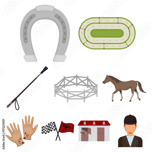 Races on horseback, hippodrome. Horse racing and equipping riders.Hippodrome and horse icon in set collection on cartoon style vector symbol stock illustration.