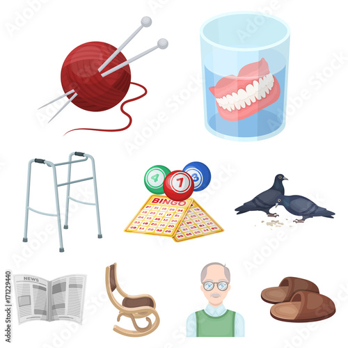 Armchair, slippers, tonometer and other attributes of old age.Old age set collection icons in cartoon style vector symbol stock illustration web.