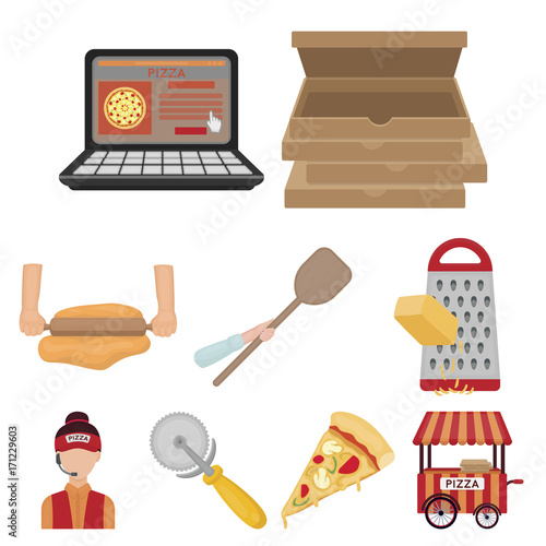 Pizza and pizzeria set icons in cartoon style. Big collection of pizza and pizzeria vector symbol stock illustration