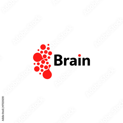 Brain hemispheres logo, red round shapes, abstract vector unusual logotype template. Medical or other science simple isolated sign.