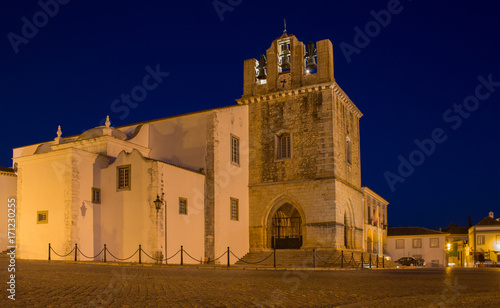 S cathedral of Faro Igreja de Santa Maria after sunset, Port