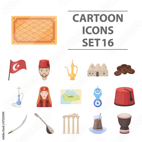 Turkey set icons in cartoon style. Big collection Turkey vector symbol stock illustration