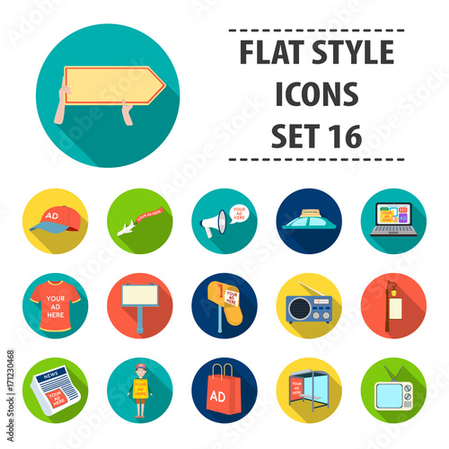Advertising set icons in flat style. Big collection of advertising vector symbol stock illustration
