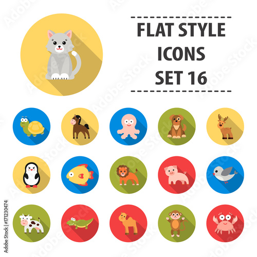 Animals set icons in flat style. Big collection animals vector symbol stock illustration photo