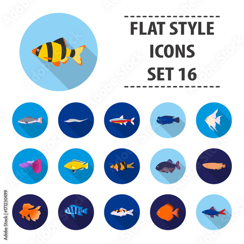 Aquarium fish set icons in flat style. Big collection aquarium fish vector symbol stock illustration