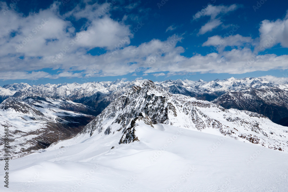 Winter landscape of Alpine mountain range. Solden, Austria Winter landscape of Alpine mountain range. Solden, Austria
