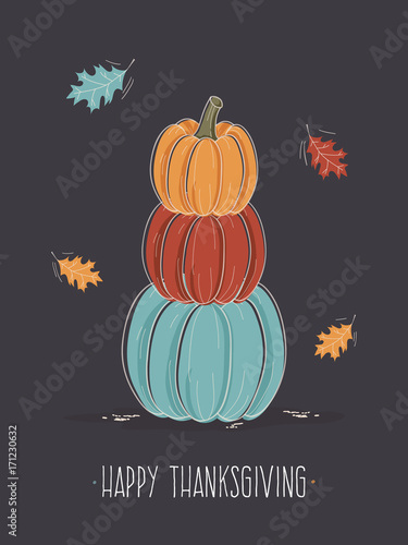Happy Thanksgiving, Vector Illustration with Colorful Pumpkins. 