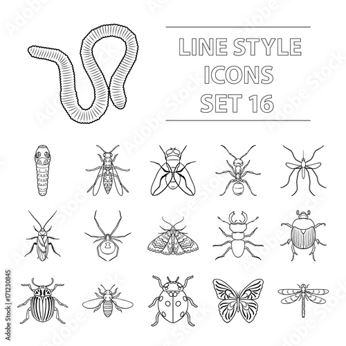 Insects set icons in outline style. Big collection of insects vector symbol stock illustration photo