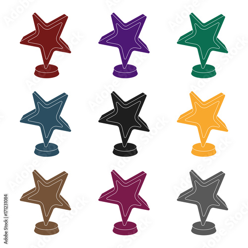 Gold award in the shape of a star.The prize for best role in an action film.Movie awards single icon in black style vector symbol stock illustration.