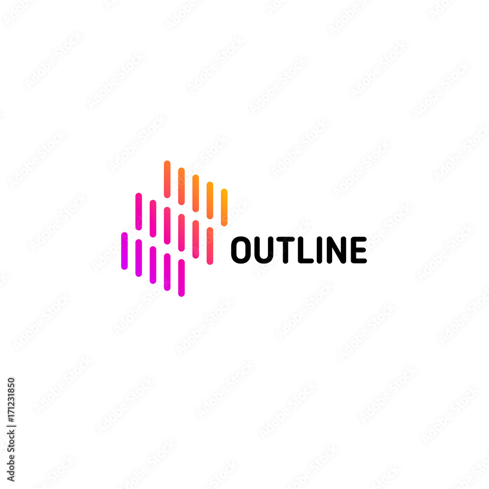 Isolated line chip art logo template. Abstract linear rain logotype. Colorful geometric icon. Outline innovate design elements. Vector simple futuristic sign.