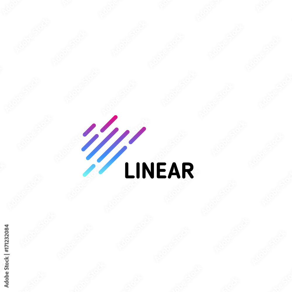 Diagonal strips. Isolated dotted line art logo template. Abstract linear rain logotype. Colorful geometric icon. Outline innovate design elements. Vector simple futuristic sign.