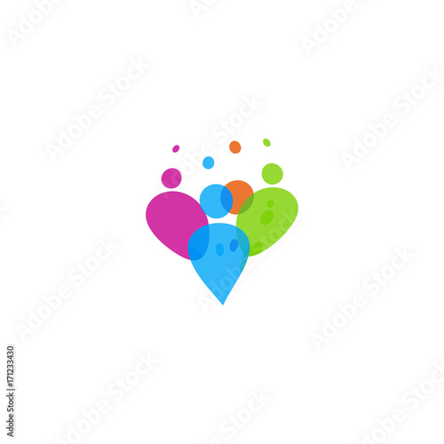 Colorful humans sillhouette sign. Celebrating people, abstract isolated logo.