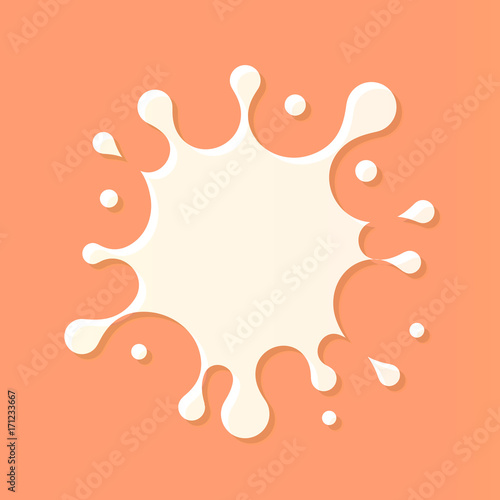 Milk splash blot on beige background. Vector illustration top view. Milky fresh product logo element template.