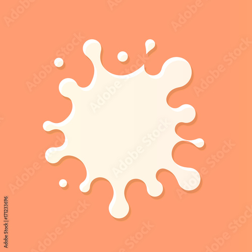 Milk splash blot on beige background. Vector illustration top view. Milky fresh product logo element template.