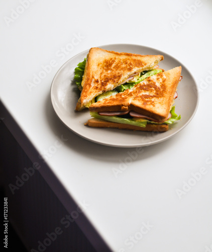 Sandwich on a plate. Club sandwich on a white background