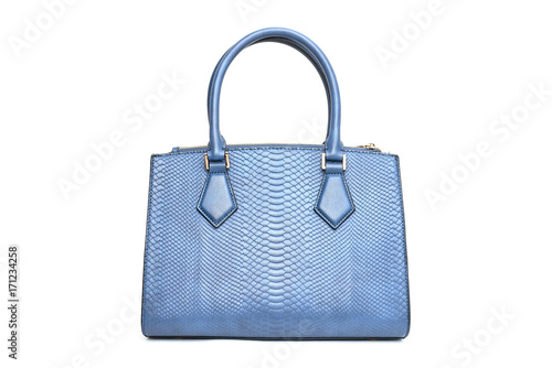 Blue fashion purse handbag on white background isolated photo