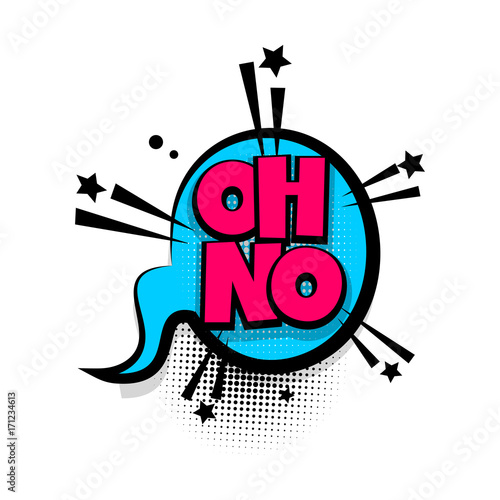 Oh no lettering. Comics book balloon. Bubble icon speech phrase. Cartoon font label tag expression. Comic text sound effects. Sounds vector illustration.