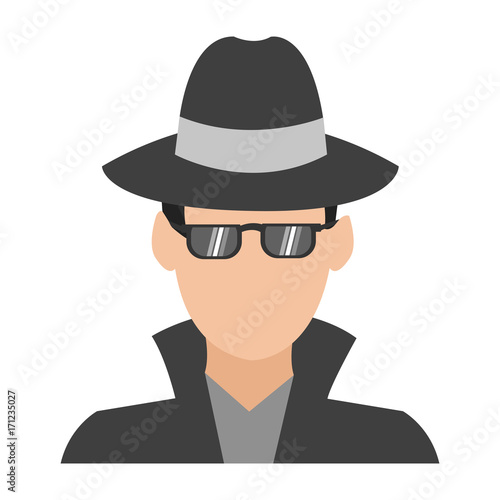 suspicious man or criminal with hat and sunglasses icon image vector illustration design 