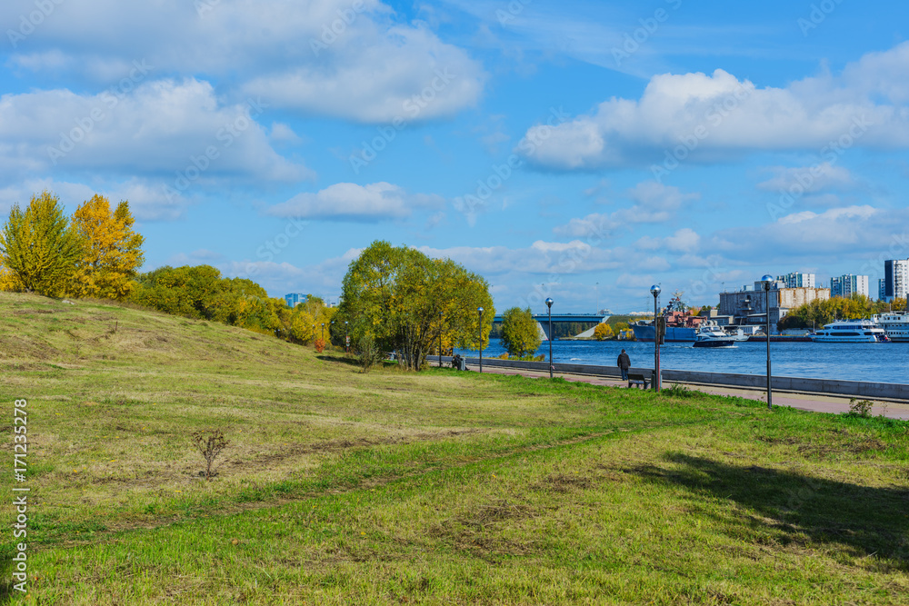 Naklejka premium Autumn park- day landscape