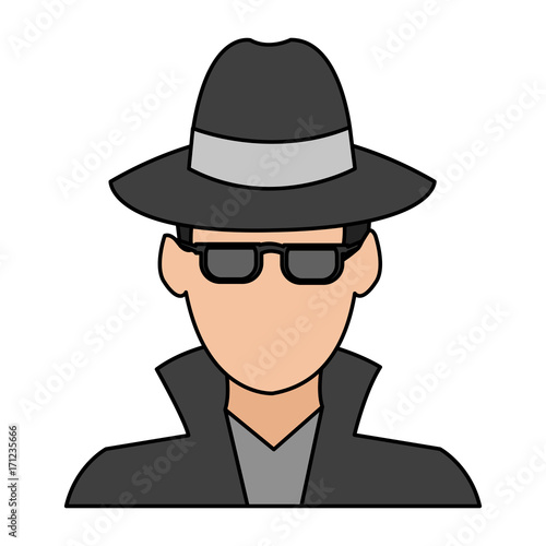 suspicious man or criminal with hat and sunglasses icon image vector illustration design 