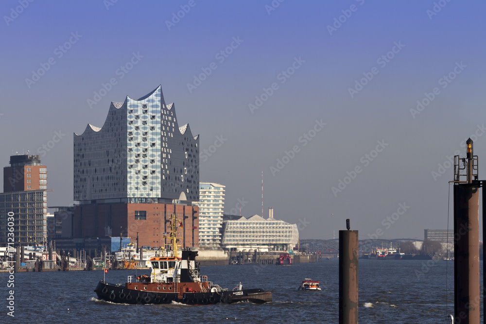 Panoramic view of Harbor City Hamburg with elbphilharmonic concert hall