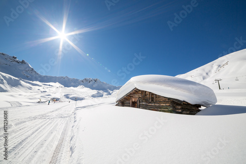 Beautiful winter scenery in Ciampac ski arena, Val di Fassa, Dolomites montains, Italy