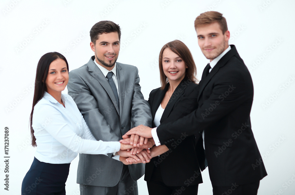 successful business team with folded his hands together successful business team with folded his hands together