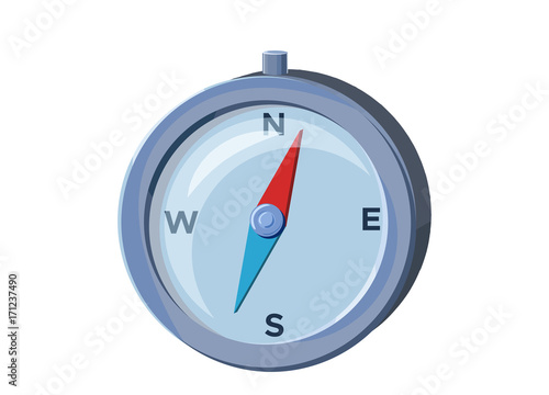 Compass isolated icon in cartoon style, accessory for travelling, camping, hunting colorful vector illustration