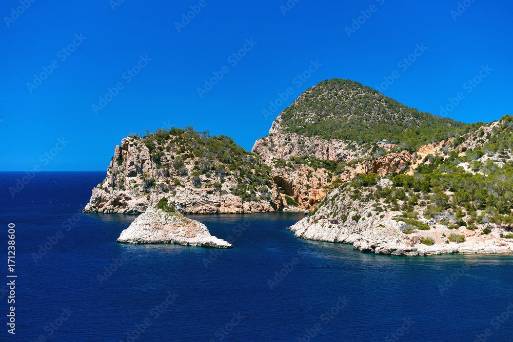 Rocky coastline of Ibiza. Balearic Islands. Spain