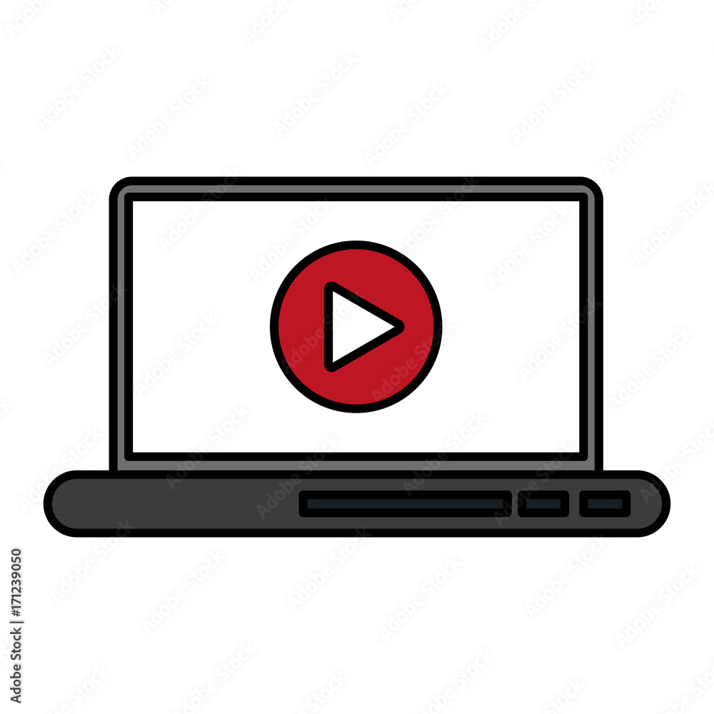 video play icon on laptop screen icon image vector illustration design 