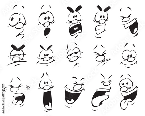Face Expressions. Cartoon Doodle Back and White Outline