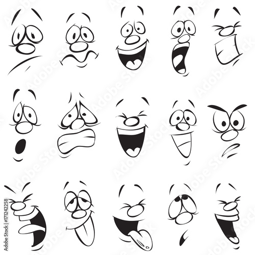 Face Expressions. Cartoon Doodle Back and White Outline