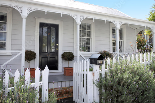 Traditional houses front in suburb in Auckland New Zealand