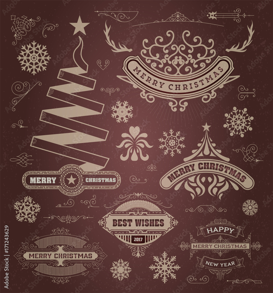 Christmas decoration design elements. Merry Christmas and happy