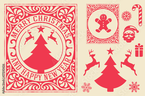 Christmas greeting card background. vintage ornament decoration