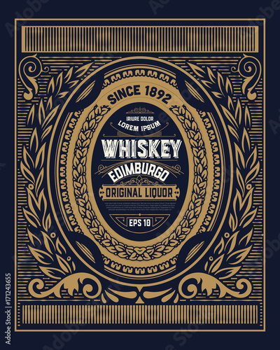 Old Whiskey label with vintage frame