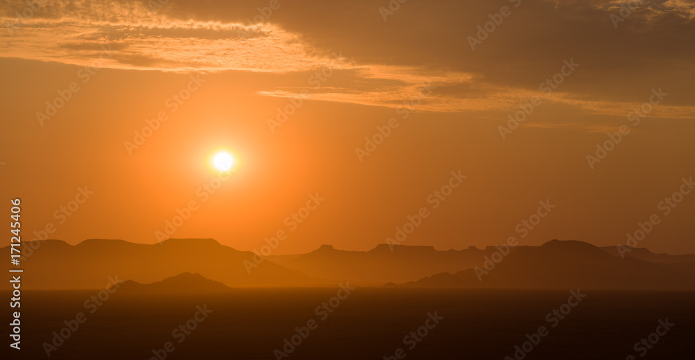 panorama of sunset in Sossusvlei, Namibia